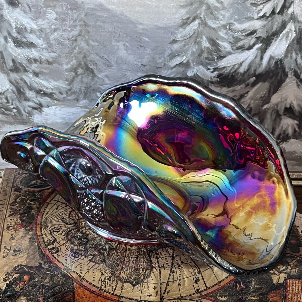 Vintage Amethyst Carnival Glass Shell Bowl | Iridescent Ruffled Centerpiece